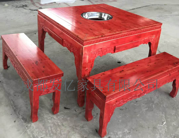 实木长条凳火锅餐桌